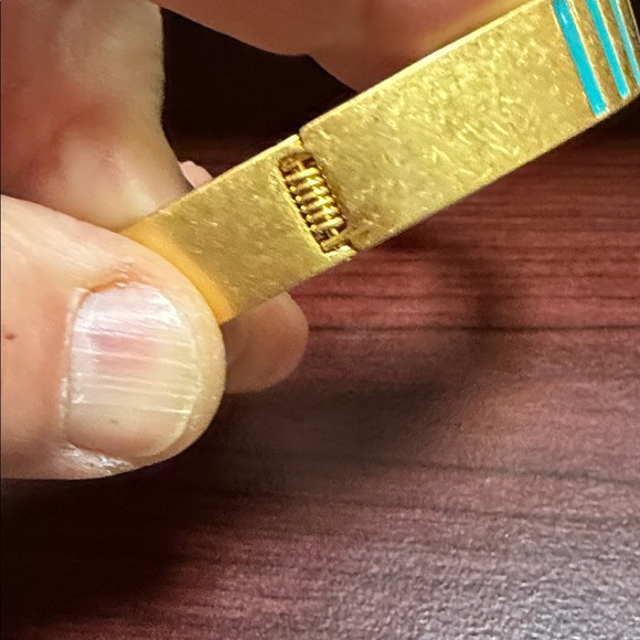Madewell Gold-Tone (Brass) Hinged Bangle Bracelet with Turquoise Enamel Inlay - Picture 2 of 7
